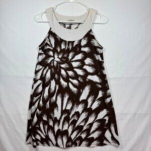 Sleeveless Dress Brown White Floral Print Casual Summer Dress Size M/L No Tag‎